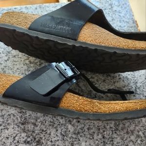 Birkenstocks glossy black thong size 11 cork sandals